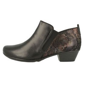 Remonte Black Leather Metallic Irridescent Heel Low Heel Zipper Ankle Boots